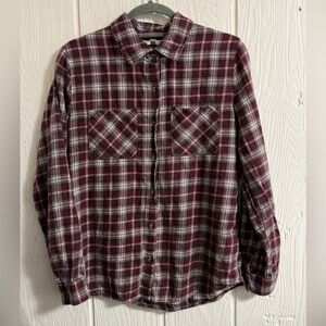 Abound Burgundy & White Plaid Flannel Button Down Shirt